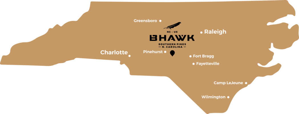 North Carolina map showing location of BHAWK distillery